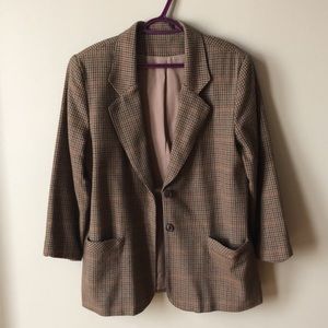 Oversized Vintage Wool Brown & Black Checkered Blazer